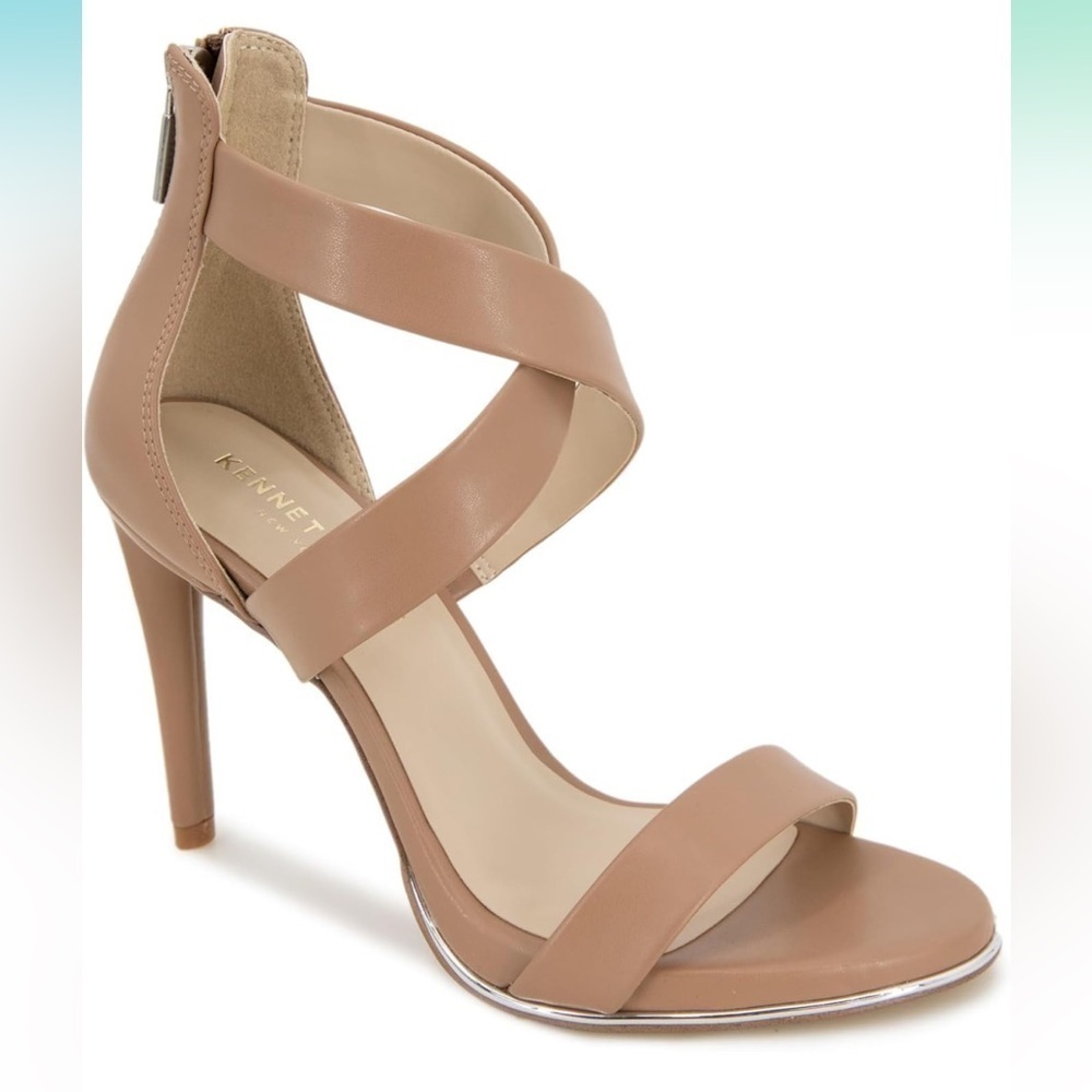Kenneth Cole Brooke Cross Heeled Sandal in Latte